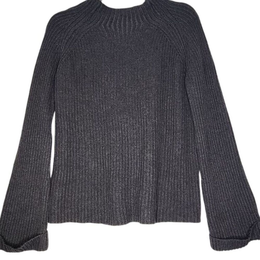 Honey Bella Womans Gray Chunky Knit pullover Sweater Small Wide‎ Cuffed Sleeves